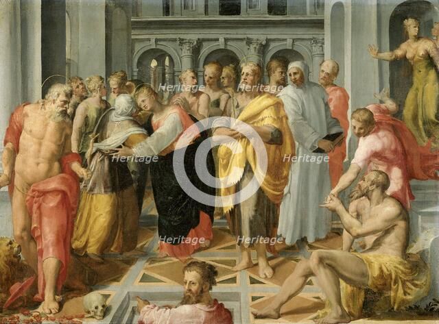 Visitation (Meeting of Mary and Elizabeth in the Presence of Saints Joseph and Jerome), 1550-1600. Creator: Pellegrino Tibaldi (circle of).