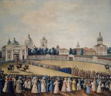 Visitation of Tsar Alexander I in the Alexander Nevsky Monastery, 1821. Artist: Russian master