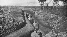 Visite de M.Poincare aux organisations defensives de Woevre : la President..., 1916. Creator: Unknown