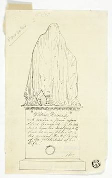 Visiting Card with Draped Monument, Artist's Inscription, 1852. Creator: Alfred Crowquill