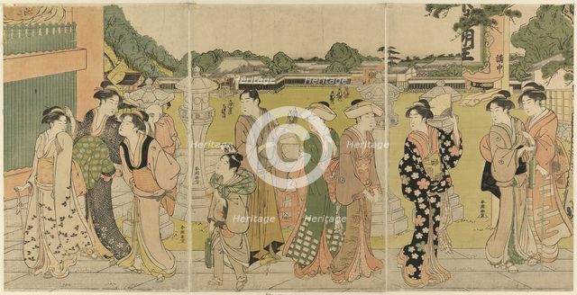 Visiting a temple dedicated to Fudo, c. 1780/1801. Creator: Katsukawa Shuncho.