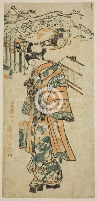 Visiting (Kayoi) - a parody of Shosho visiting Komachi, c. 1740s. Creator: Mangetsudo.