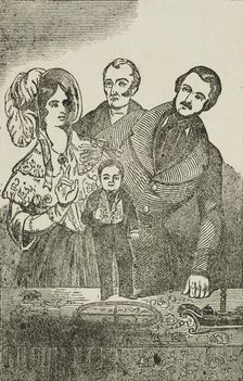 Visitors with General Tom Thumb at the Royal Adelaide Gallery, Westminster, 1844. Creator: Unknown