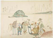 Visitors to Enoshima, from the album "Mountains of the Four Quarters...", Japan, early 19th century. Creator: Kubo Shunman