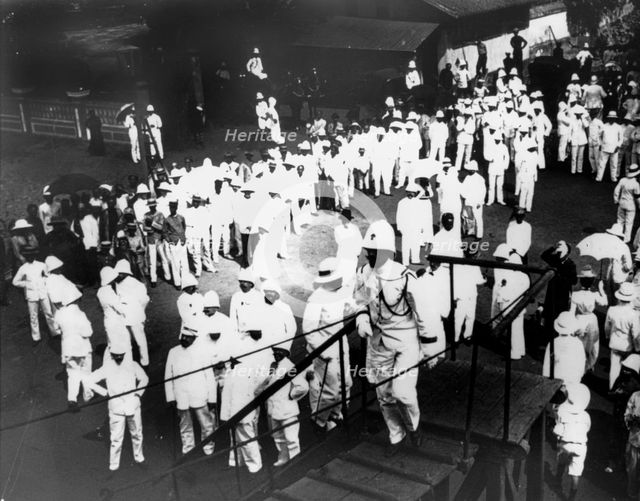 Visitors to Port Doumen, Saigon, Vietnam, 1900. Artist: Unknown