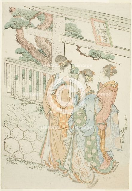 Visitors to the Hachiman shrine, Japan, c. 1803/04. Creator: Hokusai.
