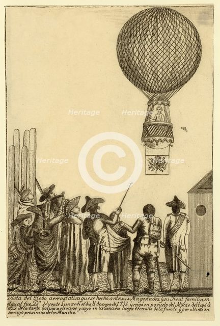 Vista del globo aereostatico que se hechò ante sus magesta ?pub. 1793. Creator: Italian School (18th Century).