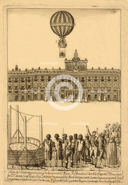 Vista del globo areostatico qe. se hecho ante Ss. Ms. y su Rl. familia el dia 8 de enero de 1793 en 