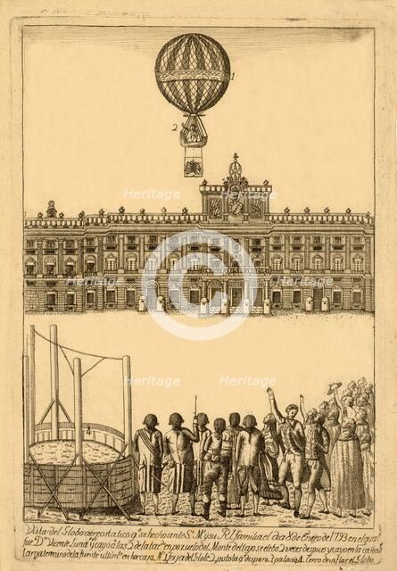 Vista del globo areostatico qe. se hecho ante ?, pub. 1793. Creator: Italian School (18th Century).