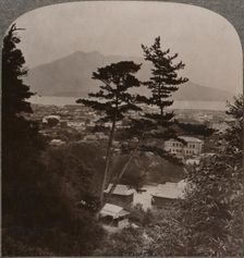 Vista from hills above Kagoshima over Lake to distant Sakurajima volcano, Japan 1904