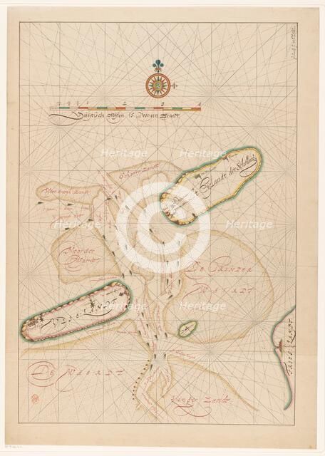 Vlieland map, Terschelling, part of Friesland and the surrounding sandbanks, c.1620-c.1699. Creator: Anon.
