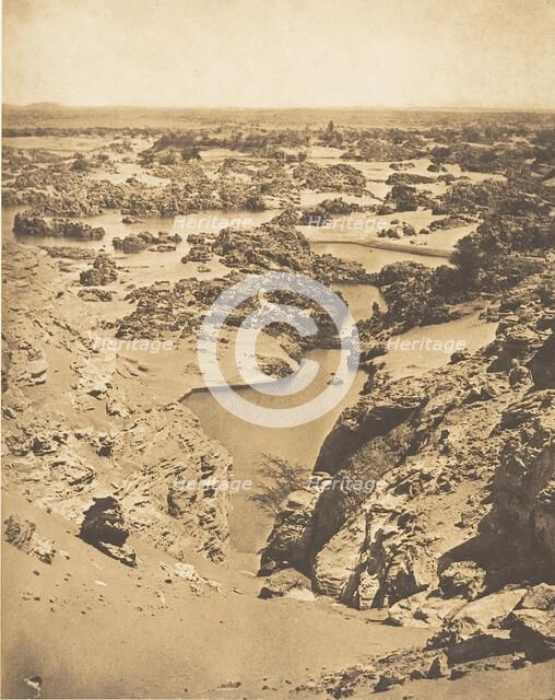 Vue cavalière de la seconde cataracte, prise du haut de Djebel-Aboucir, March 24, 1850. Creator: Maxime du Camp.