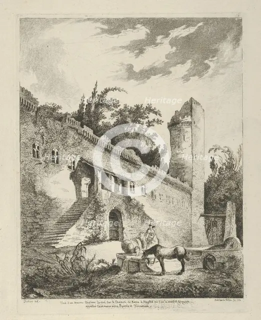 Vue d'un ancien chateau scitué sur le chemin de Rome à Naples from Differentes vue..., 18th century. Creator:  Adélaide Allou.