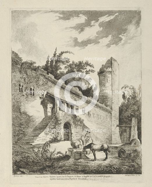 Vue d'un ancien chateau scitué sur le chemin de Rome à Naples from Differentes vue..., 18th century. Creator:  Adélaide Allou.