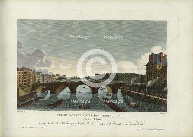 Vue du Nouvel Hôtel des Gardes du Corps sur le quai d'Orsay, d'une partie du palais..., 1817-1824. Creator: Courvoisier-Voisin, Henri (1757-1830).
