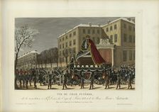 Vue du char funèbre de la translation à Saint-Denis des corps de Louis XVI et de la..., 1817-1824. Creator: Courvoisier-Voisin, Henri (1757-1830)
