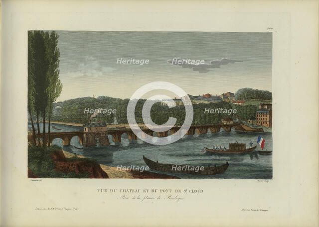 Vue du château et du pont de Saint-Cloud, prise de la plaine de Boulogne, 1817-1824. Creator: Courvoisier-Voisin, Henri (1757-1830).