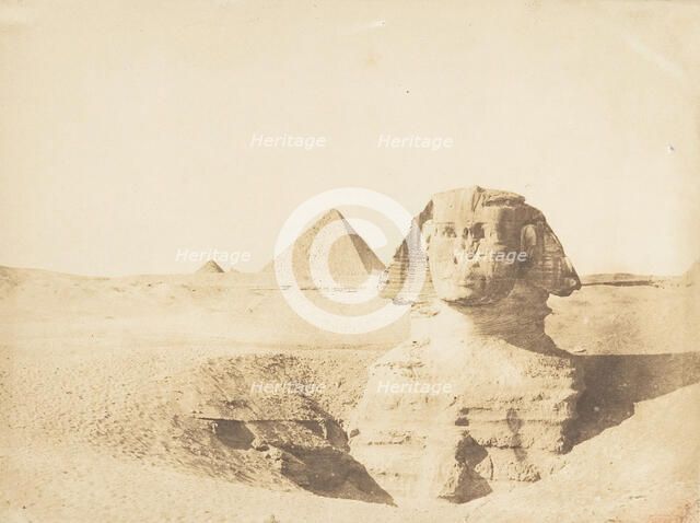 Vue du grand Sphinx et de la grande pyramide de Menkazeh (Mycerinus), December 1849. Creator: Maxime du Camp.