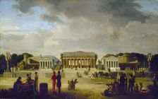 Vue du grand théâtre élevé sur la place de la Concorde pour la fête de la Paix, le 18..., 1801. Creator: Jean Baptiste Louis Cazin