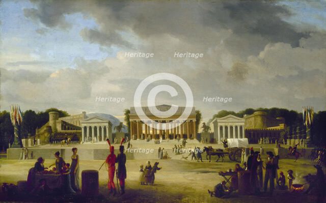 Vue du grand théâtre élevé sur la place de la Concorde pour la fête de la Paix, le 18..., 1801. Creator: Jean Baptiste Louis Cazin.