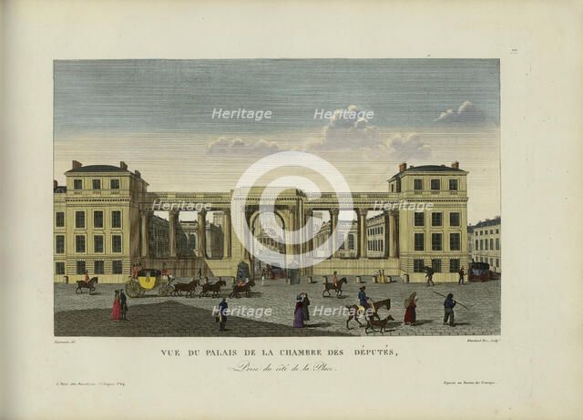 Vue du palais de la Chambre des députés, prise du côté de la place, 1817-1824. Creator: Courvoisier-Voisin, Henri (1757-1830).