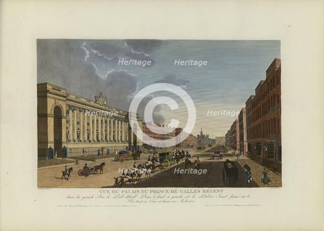 Vue du palais du prince de Galles régent, dans la grande rue de Pall-Mall, 1817-1824. Creator: Courvoisier-Voisin, Henri (1757-1830).