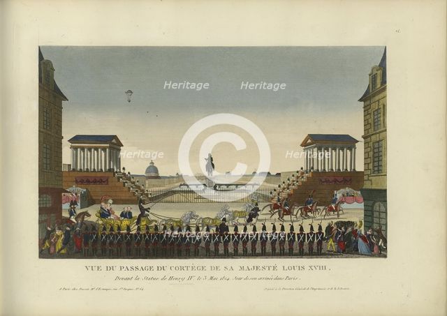Vue du passage du cortège de Sa Majesté Louis XVIII, devant la statue de Henry IV le 3 mai 1814... Creator: Courvoisier-Voisin, Henri (1757-1830).