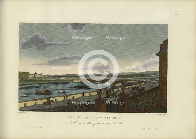 Vue du Pont des Invalides et du Champ-de-Mars, prise du bas de la colline de Chaillot, 1817-1824. Creator: Courvoisier-Voisin, Henri (1757-1830).
