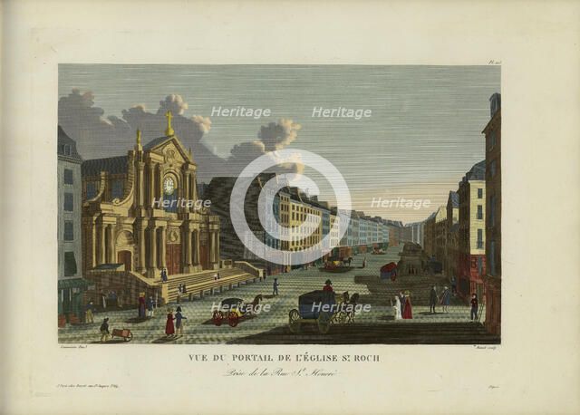 Vue du portail de l'église Saint-Roch, prise de la rue Saint-Honoré, 1817-1824. Creator: Courvoisier-Voisin, Henri (1757-1830).