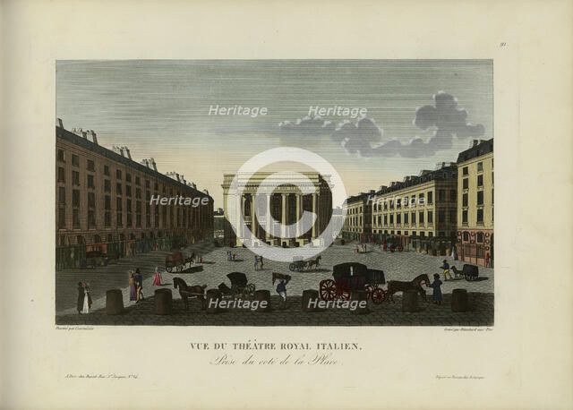 Vue du Théâtre royal Italien, prise du côté de la place, 1817-1824. Creator: Courvoisier-Voisin, Henri (1757-1830).