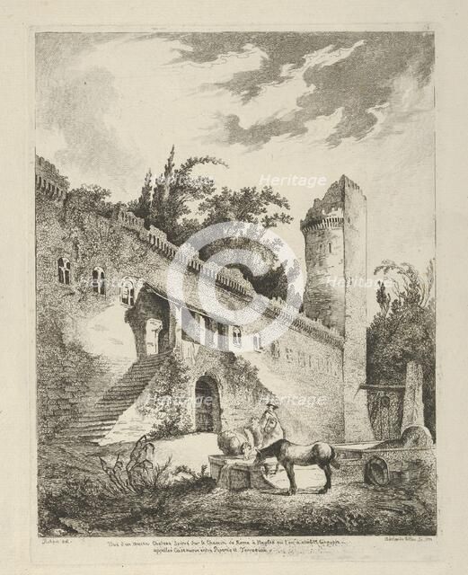 Vue d'un ancien chateau scitué sur le chemin de Rome à Naples from Differentes vue..., 18th century. Creator:  Adélaide Allou.