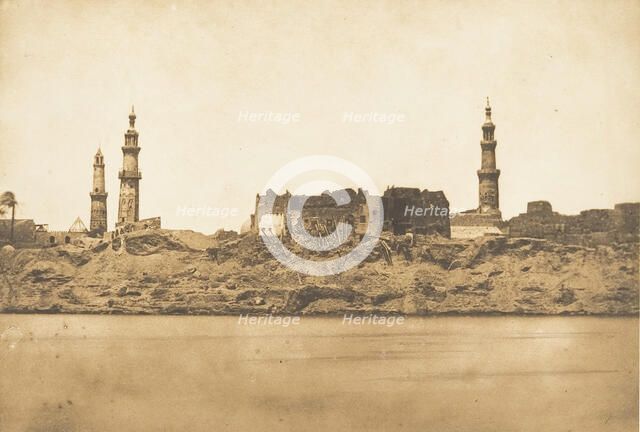 Vue de Girgeh et du littoral enlevé - par l'inondation du Nil, 1849-50. Creator: Maxime du Camp.