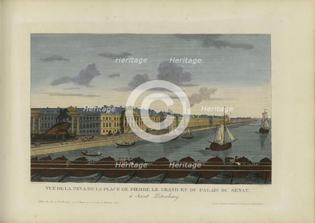 Vue de la Neva, de la place de Pierre-le-Grand et du palais du Sénat, à Saint-Pétersbourg, 1817-1824 Creator: Courvoisier-Voisin, Henri (1757-1830).