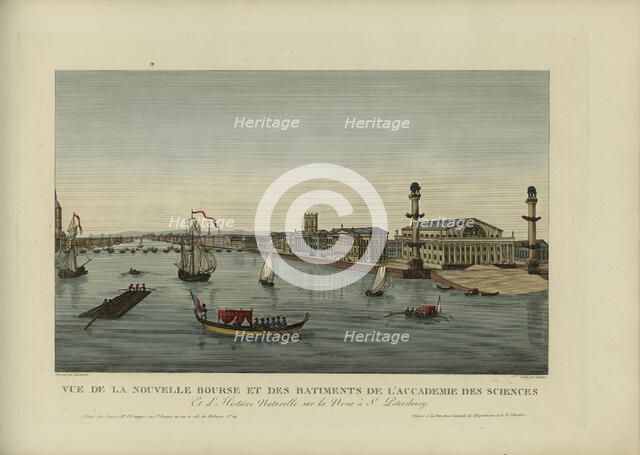 Vue de la nouvelle bourse et des bâtiments de l'académie des siences, et d'histoire..., 1817-1824. Creator: Courvoisier-Voisin, Henri (1757-1830).