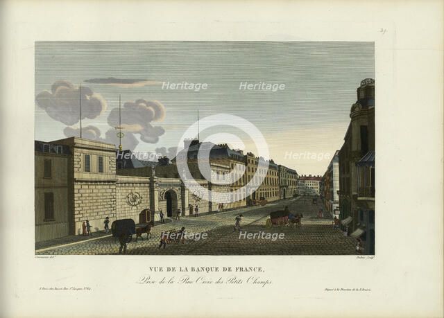 Vue de la Banque de France, prise de la rue Croix des Petits-Champs, 1817-1824. Creator: Courvoisier-Voisin, Henri (1757-1830).