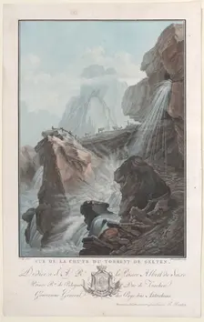 Vue de la chute du torrent de Gelten, 1785. Creator: Charles-Melchior Descourtis