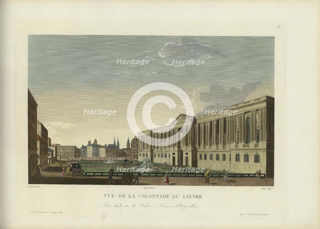 Vue de la colonnade du Louvre, prise de la rue des Poulies, terrasse d'Angevilliers, 1817-1824. Creator: Courvoisier-Voisin, Henri (1757-1830).