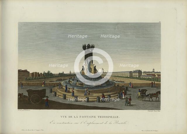 Vue de la fontaine triomphale en construction sur l'emplacement de la Bastille, 1817-1824. Creator: Courvoisier-Voisin, Henri (1757-1830).