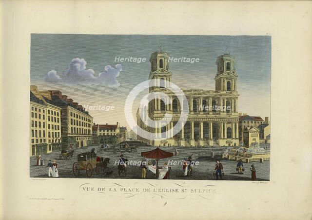 Vue de la place de l'église Saint-Sulpice, 1817-1824. Creator: Courvoisier-Voisin, Henri (1757-1830).