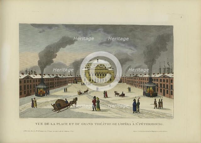 Vue de la place et du grand théâtre de l'opéra à Saint-Pétersbourg, 1817-1824. Creator: Courvoisier-Voisin, Henri (1757-1830).