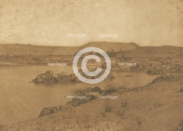 Vue de la première Cataracte, prise à l'Ouest, entre Assouan et Philae, 1849-50. Creator: Maxime du Camp.