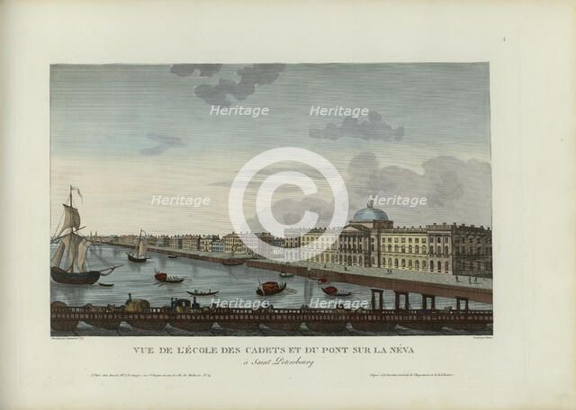 Vue de l'École des cadets et du pont sur la Néva, à Saint-Petersbourg, 1817-1824. Creator: Courvoisier-Voisin, Henri (1757-1830).