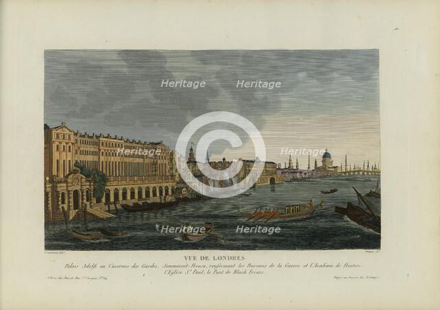 Vue de Londres, palais Adelfi ou caserne des Gardes Somerset House, renfermant les..., 1817-1824. Creator: Courvoisier-Voisin, Henri (1757-1830).