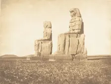 Vue des deux colosses de l'Aménophéum, à Thèbes, 1849-50. Creator: Maxime du Camp