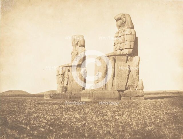 Vue des deux colosses de l'Aménophéum, à Thèbes, 1849-50. Creator: Maxime du Camp.