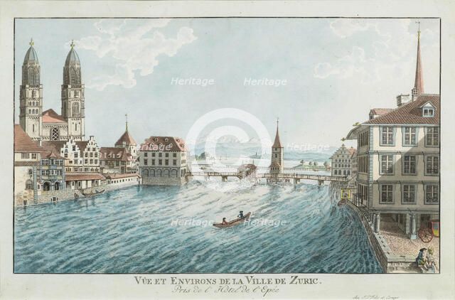 Vûe et environs de la Ville de Zurich pres de l'Hotel de l'Epée, c.1790. Creator: Fehr, Bartholomé (1747-1811).