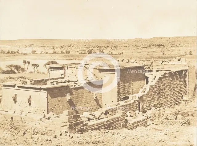 Vue générale du Temple de Kalabcheh (Talmis), prise de la montagne, April 8, 1850. Creator: Maxime du Camp.