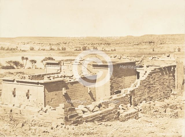 Vue générale du Temple de Kalabcheh (Talmis), prise de la montagne, April 8, 1850. Creator: Maxime du Camp.