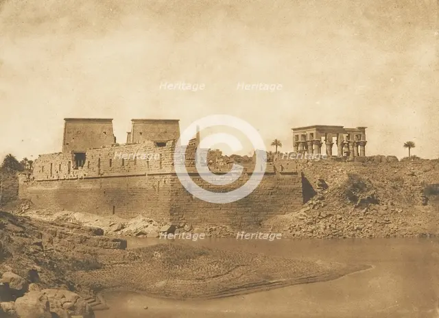 Vue générale de l'ile de Philae, prise de la pointe Sud de l'ile de Begueh, 1849-50. Creator: Maxime du Camp.