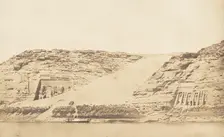 Vue générale des Spéos de Phré et d'Athor, à Abousembil, prise de l'ile, March 29, 1850. Creator: Maxime du Camp